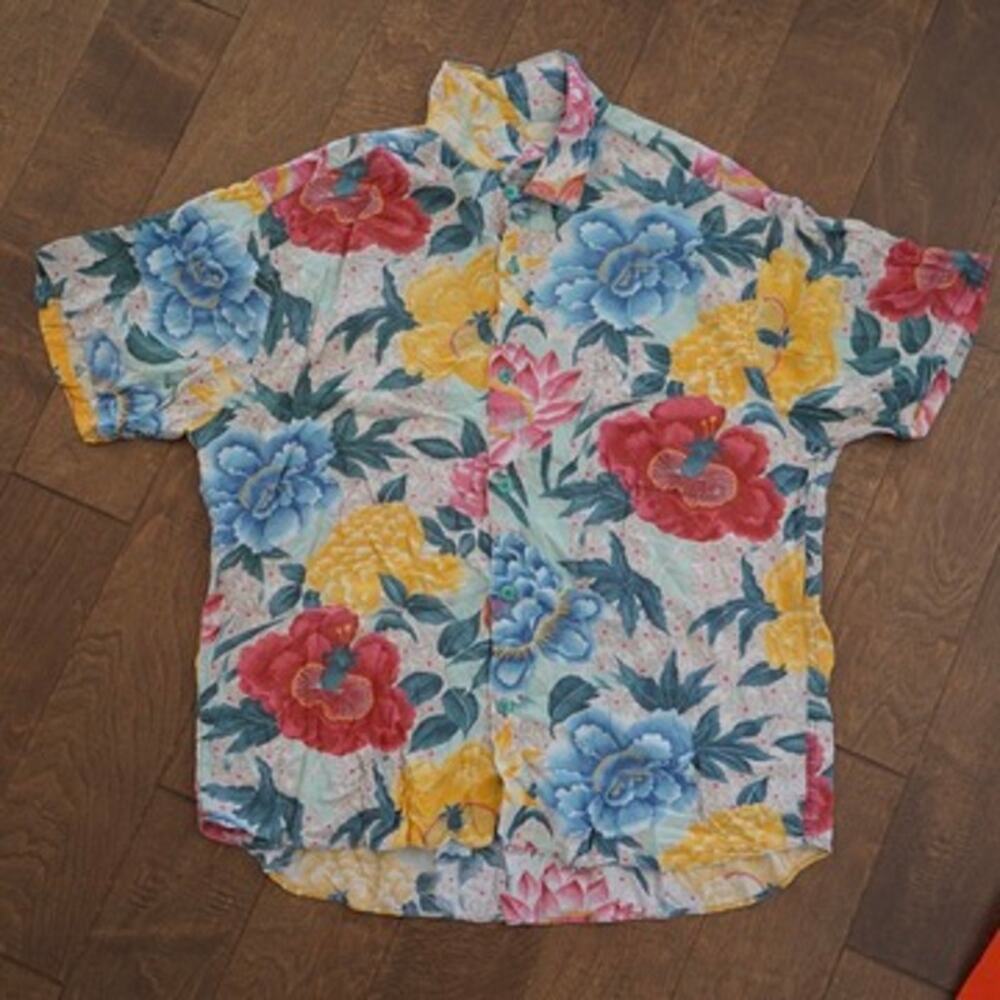 Jams World Short Sleeve Floral Button Down Shirt Multicolor Womens Size XL